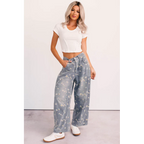 Rae Floral Stripe Wide Leg Barrel Jeans Denim - AngraBech