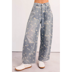 Rae Floral Stripe Wide Leg Barrel Jeans Denim - AngraBech
