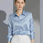 Womens Satin Button Down Blouse Long Sleeve 1 - AngraBech