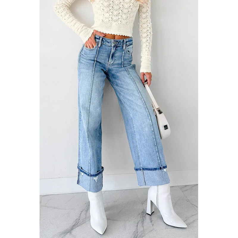 Isla Mid Rise Cuffed Wide Leg Hidden Jeans Medium - AngraBech
