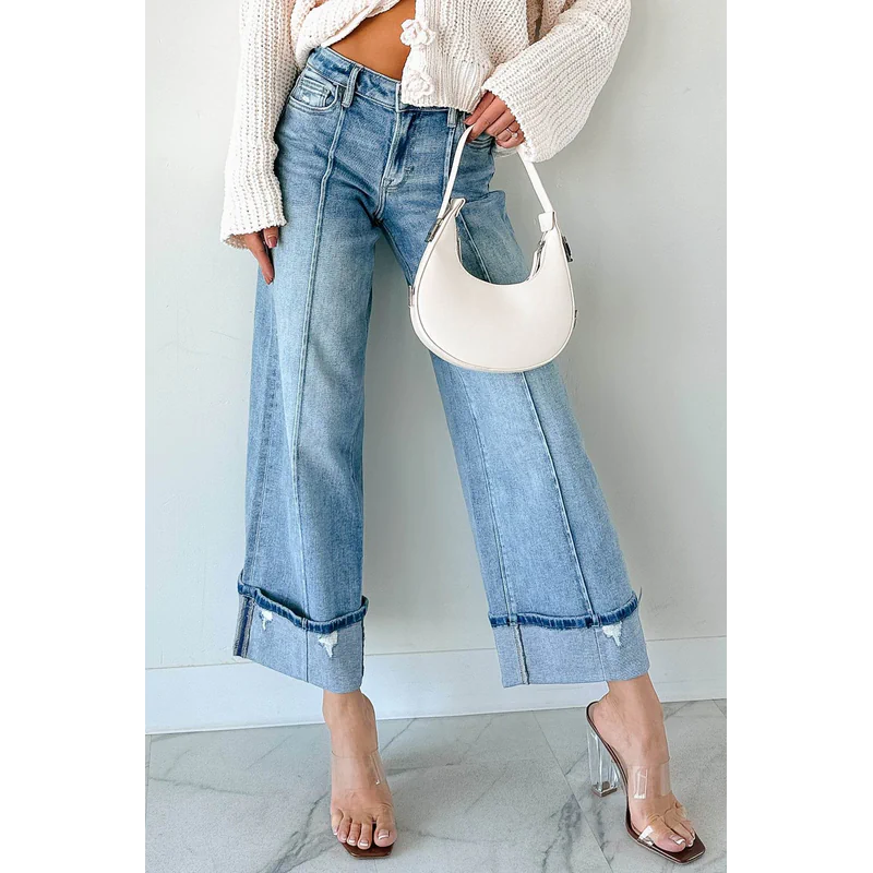 Isla Mid Rise Cuffed Wide Leg Hidden Jeans Medium - AngraBech