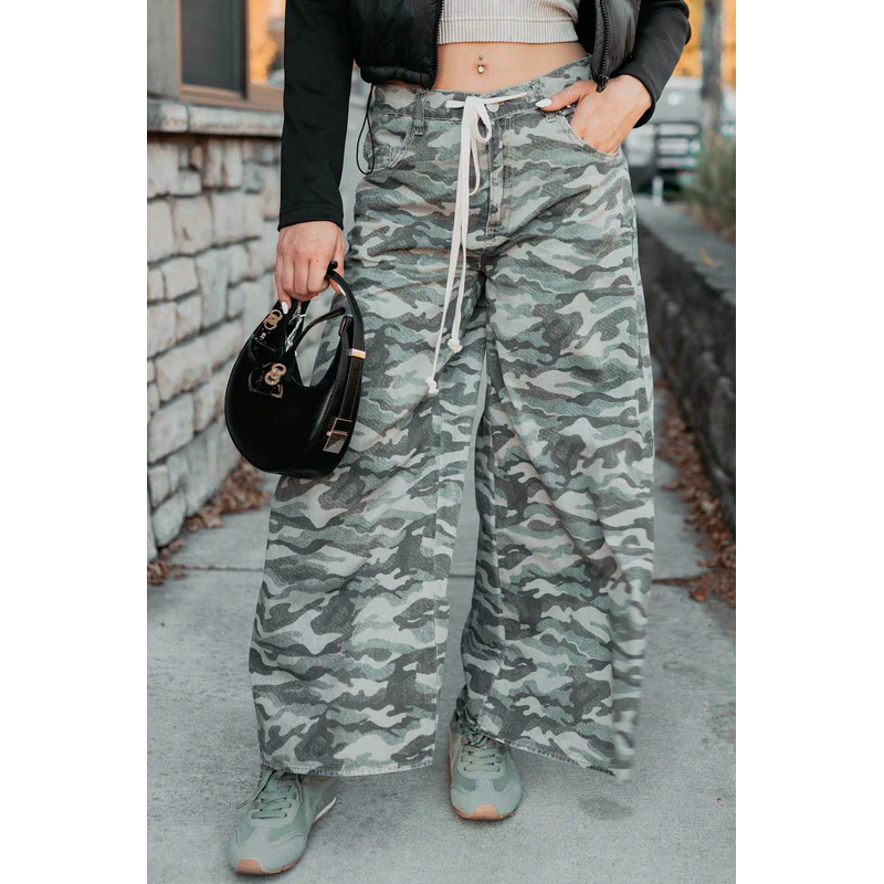 Patri Drawstring Noaboa Denim Pants Camo Green - AngraBech