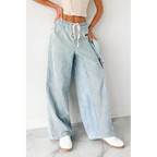 Franklin Striped Drawstring Wide Leg Jeans Denim - AngraBech