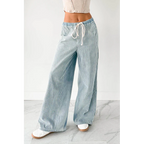 Franklin Striped Drawstring Wide Leg Jeans Denim - AngraBech