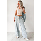 Franklin Striped Drawstring Wide Leg Jeans Denim - AngraBech