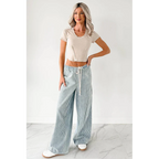 Franklin Striped Drawstring Wide Leg Jeans Denim - AngraBech