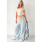 Franklin Striped Drawstring Wide Leg Jeans Denim - AngraBech