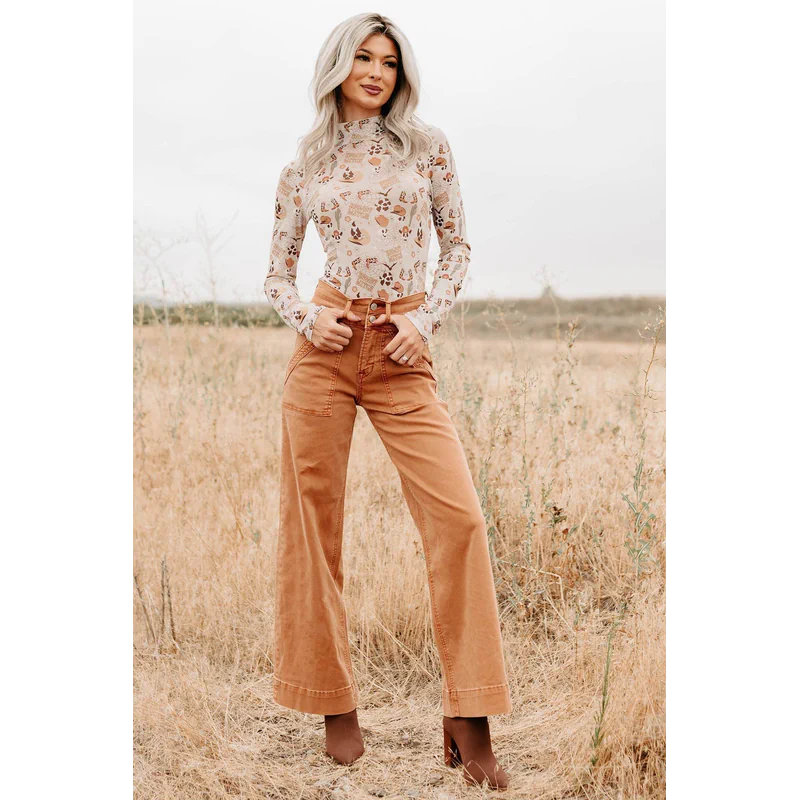 Henley Wide Leg Mica Denim Jeans Cinnamon - AngraBech