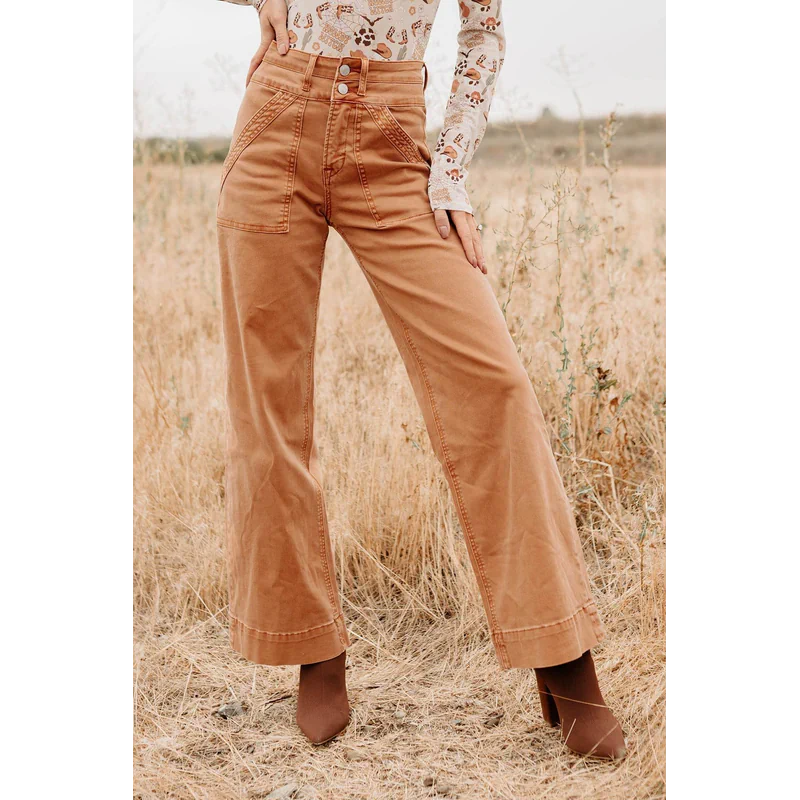 Henley Wide Leg Mica Denim Jeans Cinnamon - AngraBech