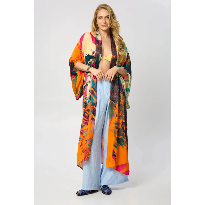Vibrant Satin Kimono Abstract - AngraBech