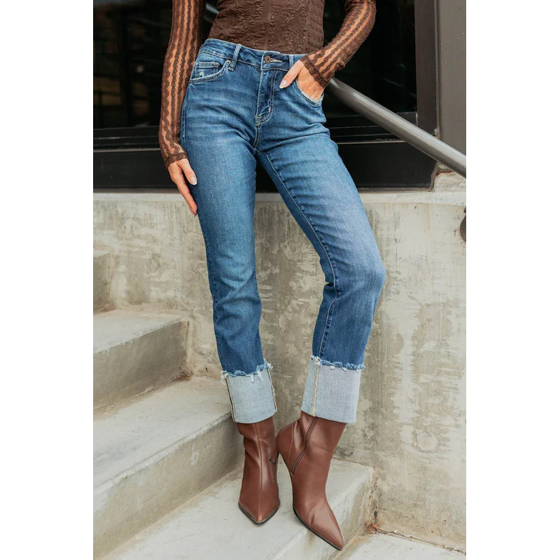 Ava Straight Leg Cuffed Mica Denim Jeans Dark - AngraBech