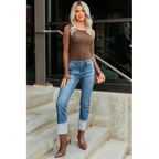 Ava Straight Leg Cuffed Mica Denim Jeans Dark - AngraBech