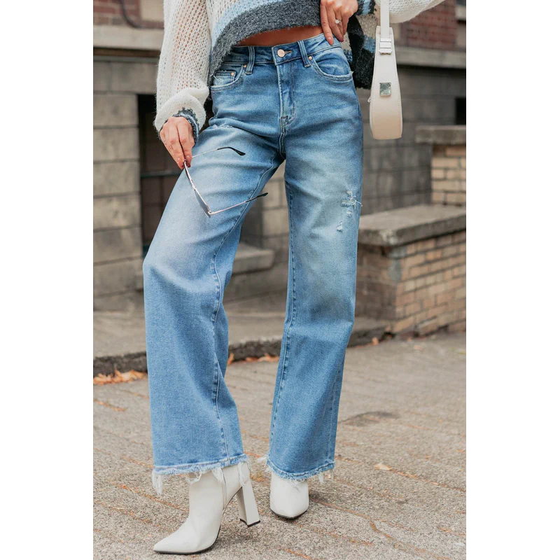 Zari High Rise Straight Leg Mica Denim Jeans Medium - AngraBech