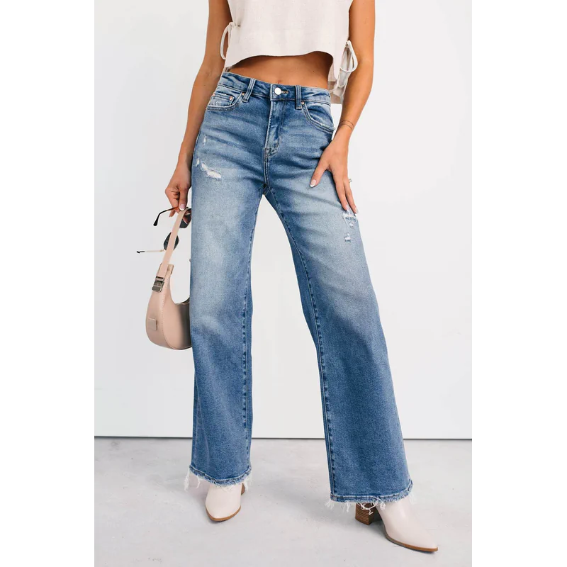 Zari High Rise Straight Leg Mica Denim Jeans Medium - AngraBech