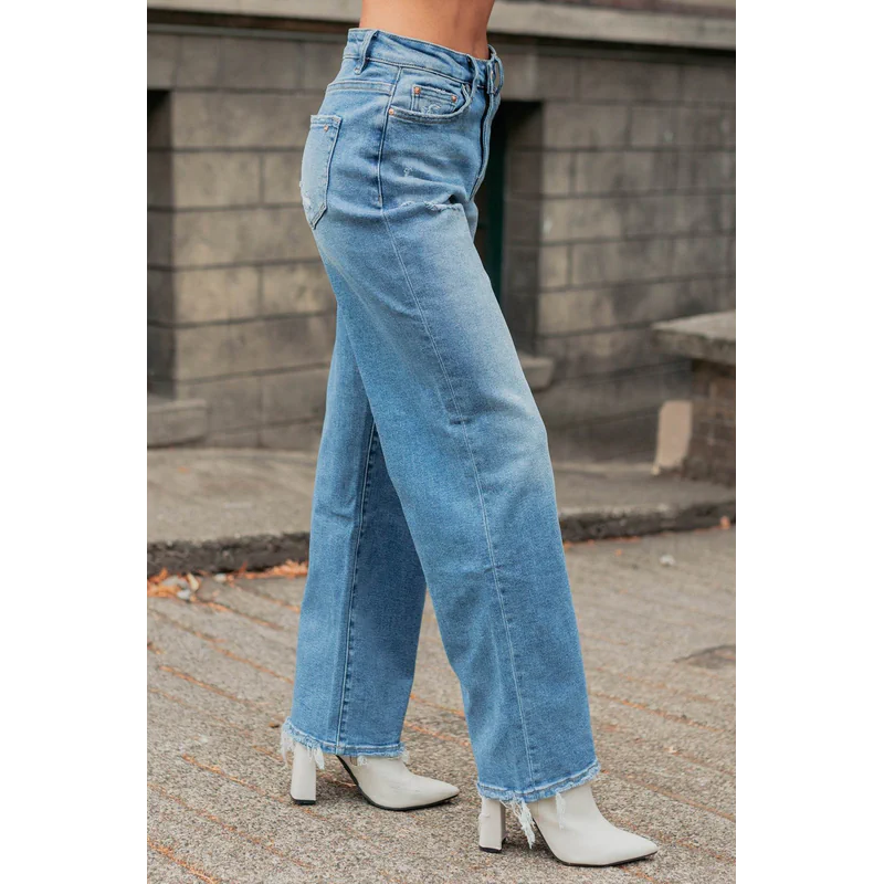 Zari High Rise Straight Leg Mica Denim Jeans Medium - AngraBech