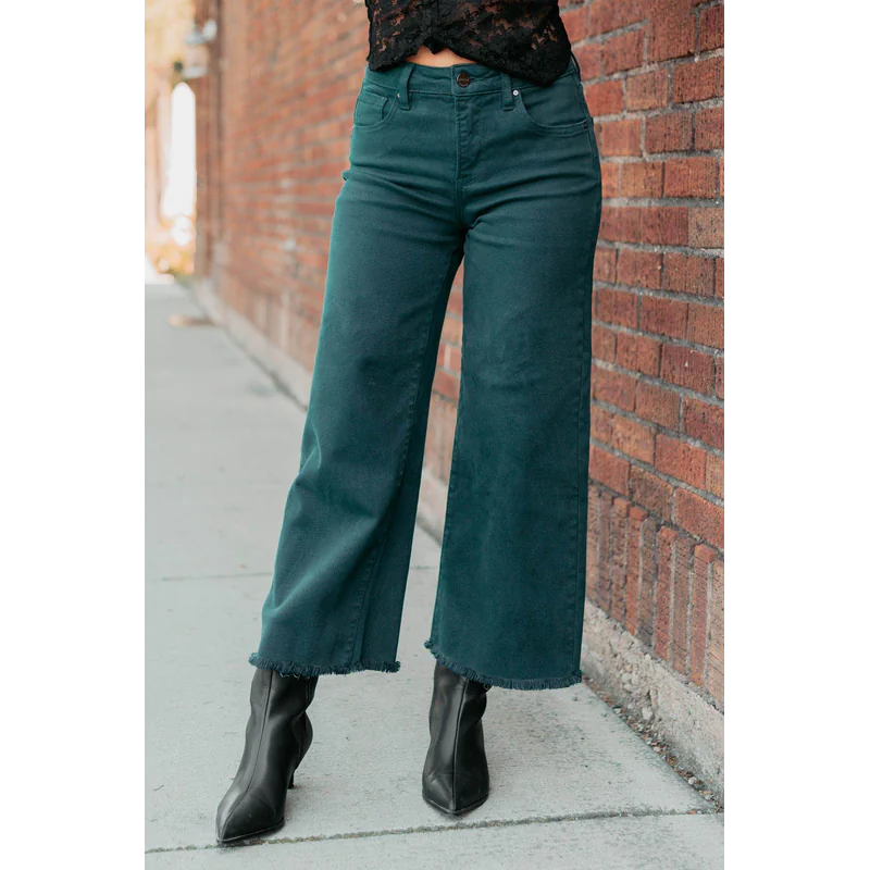 Walter High Rise Wide Crop Risen Jeans Hunter Green - AngraBech