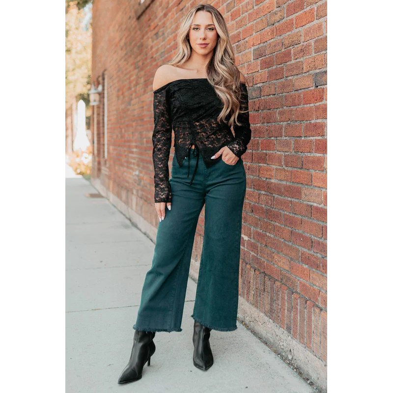 Walter High Rise Wide Crop Risen Jeans Hunter Green - AngraBech