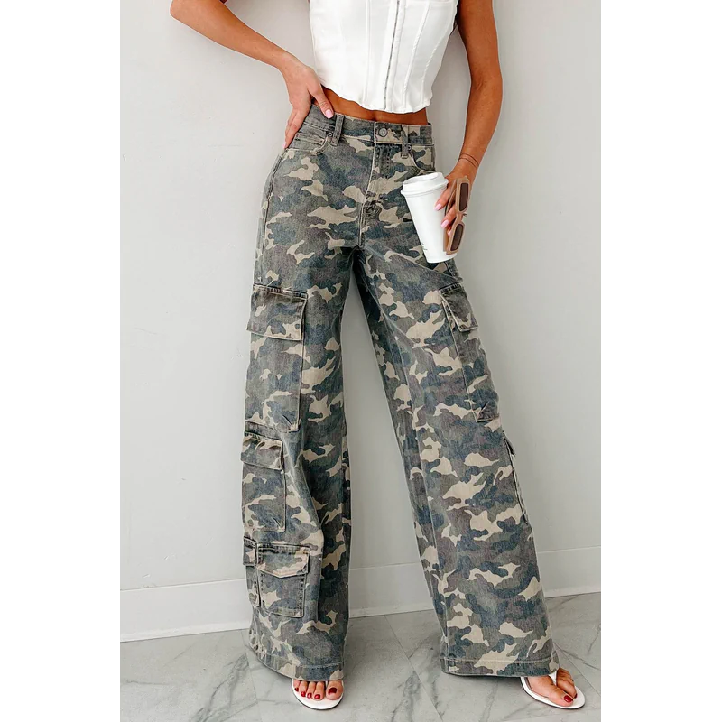 Kayla High Rise Cargo Hidden Jeans Camouflage - AngraBech