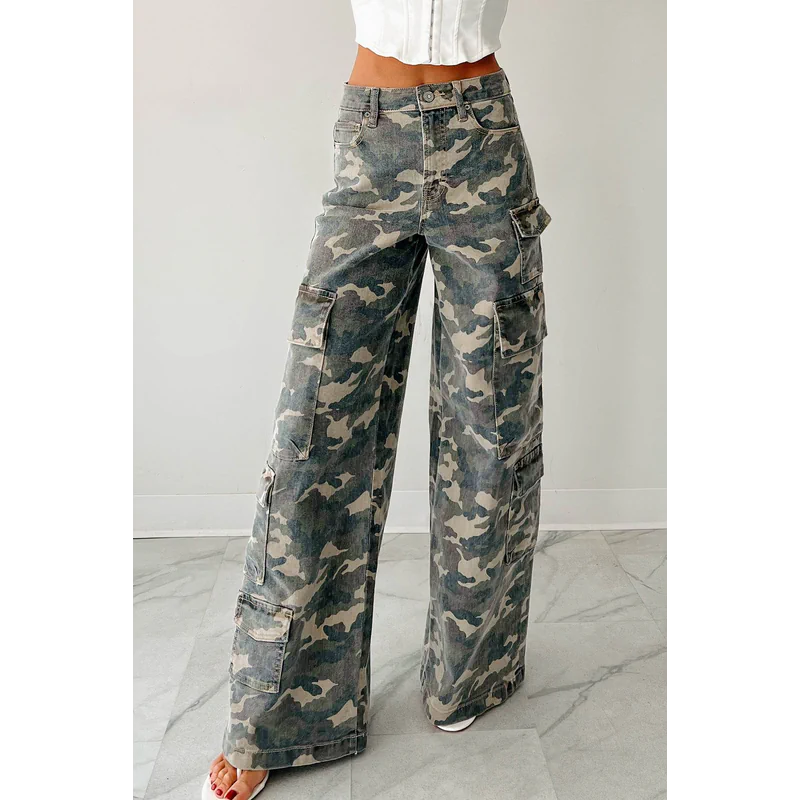 Kayla High Rise Cargo Hidden Jeans Camouflage - AngraBech