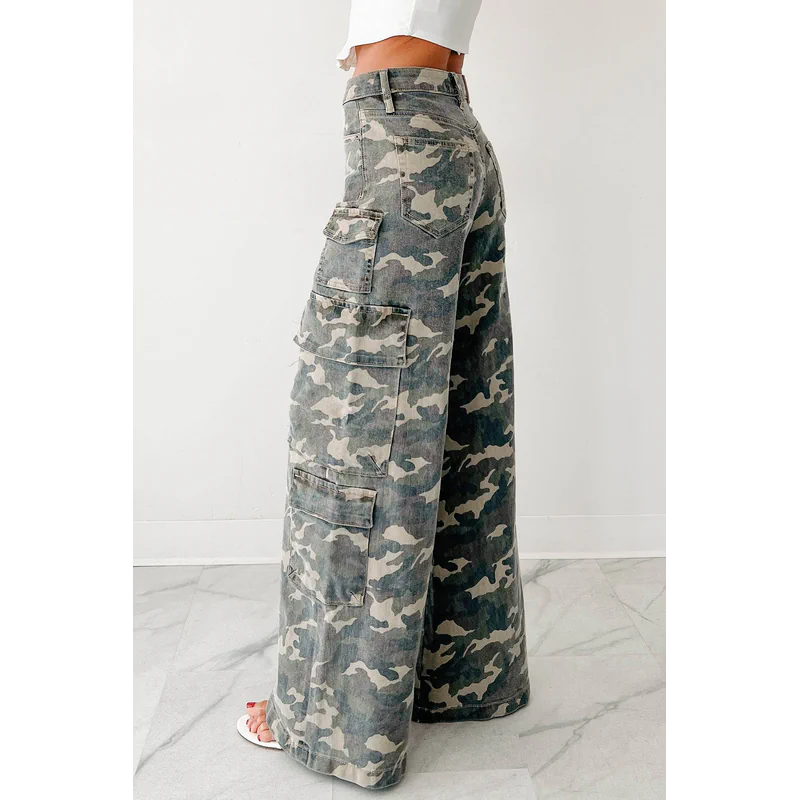 Kayla High Rise Cargo Hidden Jeans Camouflage - AngraBech