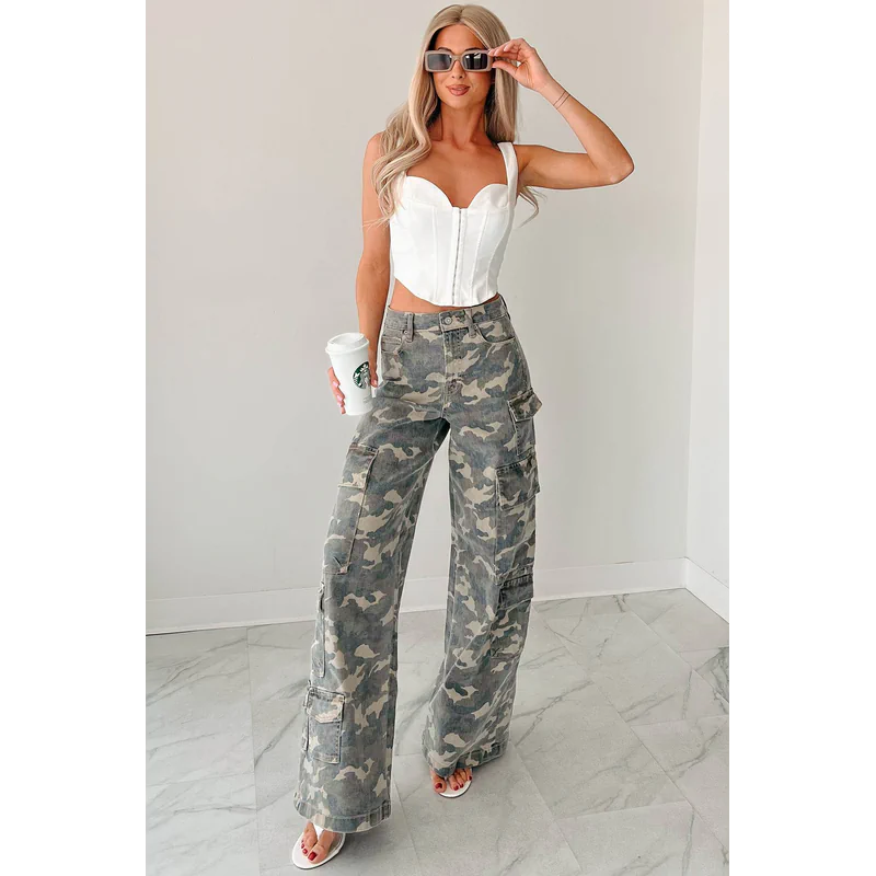 Kayla High Rise Cargo Hidden Jeans Camouflage - AngraBech