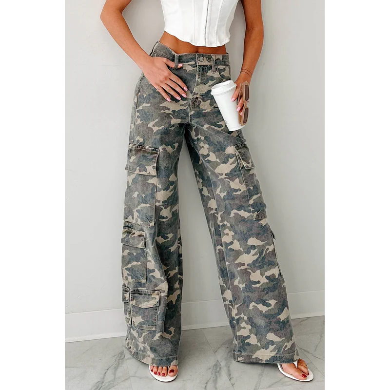 Kayla High Rise Cargo Hidden Jeans Camouflage - AngraBech