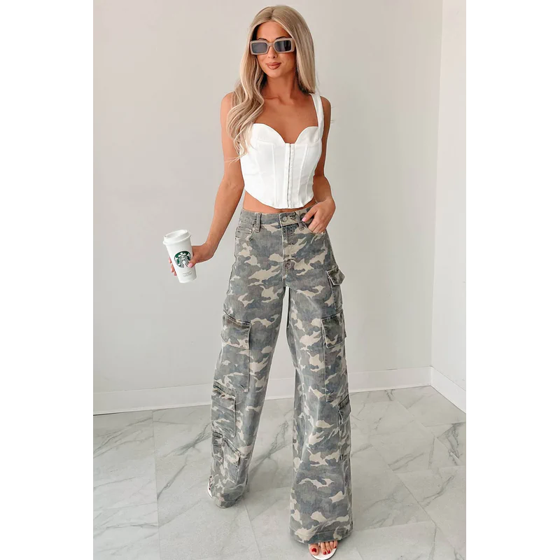 Kayla High Rise Cargo Hidden Jeans Camouflage - AngraBech