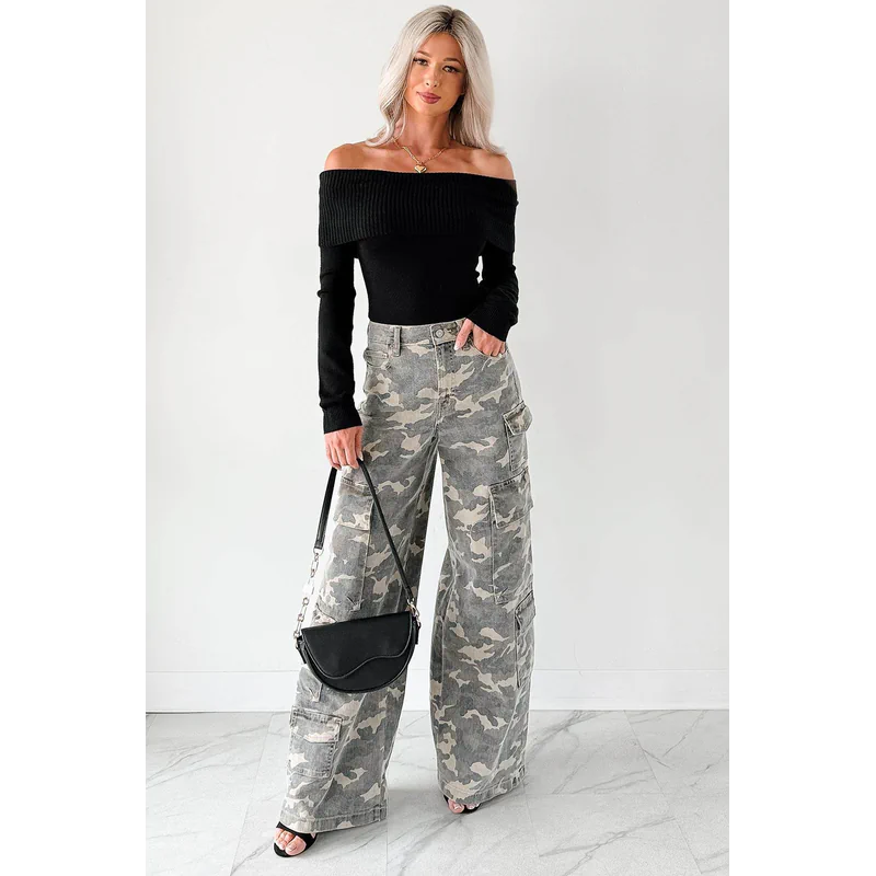 Kayla High Rise Cargo Hidden Jeans Camouflage - AngraBech