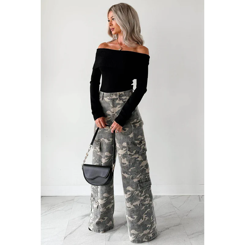 Kayla High Rise Cargo Hidden Jeans Camouflage - AngraBech