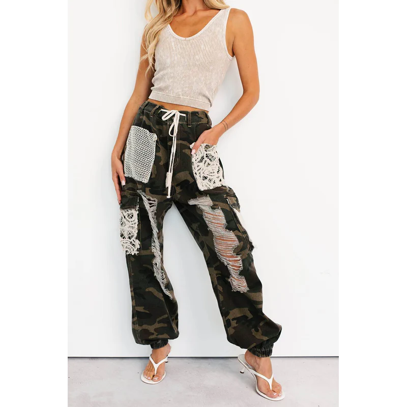 On Duty Cutie Distressed Cargo Pol Joggers Camo - AngraBech