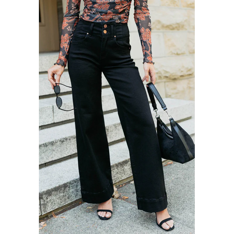 Frederi High Rise Wide Leg Risen Jeans Bla - AngraBech