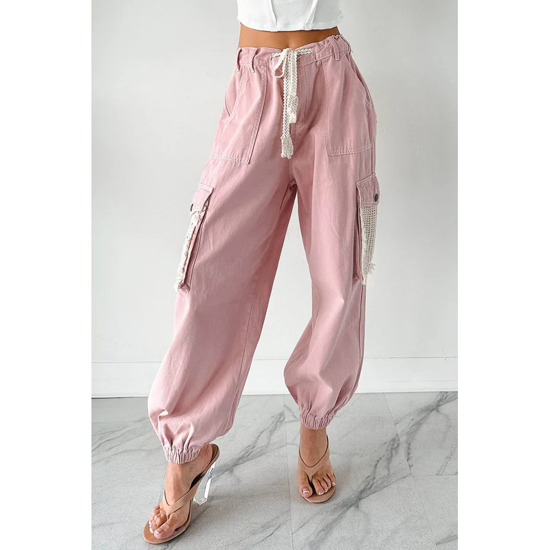 Sweet Melody Crochet Denim Pol Joggers Powder Pink - AngraBech