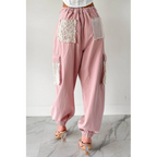 Sweet Melody Crochet Denim Pol Joggers Powder Pink - AngraBech
