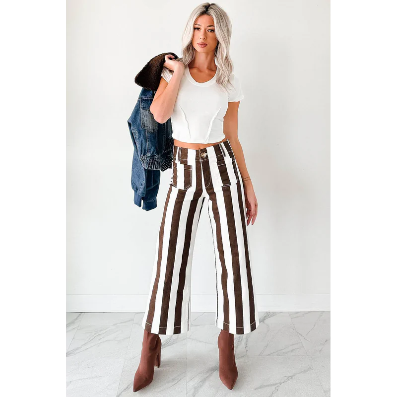 Julia Wide Leg Mica Denim Cropped Jeans Ear Brown - AngraBech