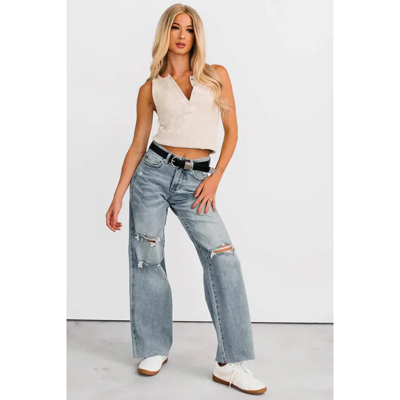 Romero Mid Rise Ripped Judy Blue Wide Leg Jeans Light - AngraBech