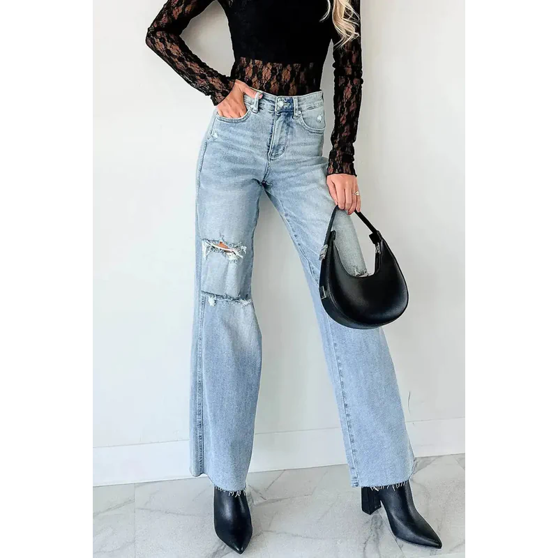 Romero Mid Rise Ripped Judy Blue Wide Leg Jeans Light - AngraBech