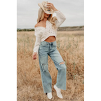 Romero Mid Rise Ripped Judy Blue Wide Leg Jeans Light - AngraBech