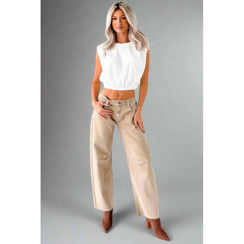 Always Next To Me Mid Rise Barrel Jeans Vintage Khaki - AngraBech