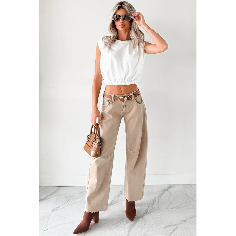 Always Next To Me Mid Rise Barrel Jeans Vintage Khaki - AngraBech