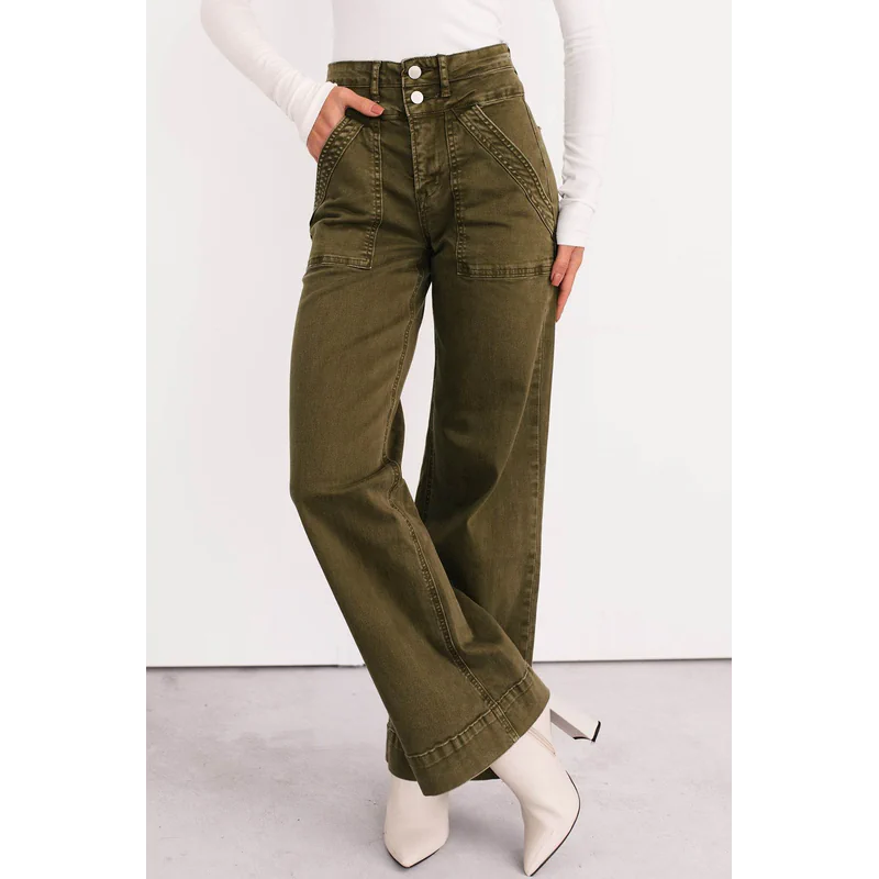 Henley Wide Leg Mica Denim Jeans Fern Green - AngraBech