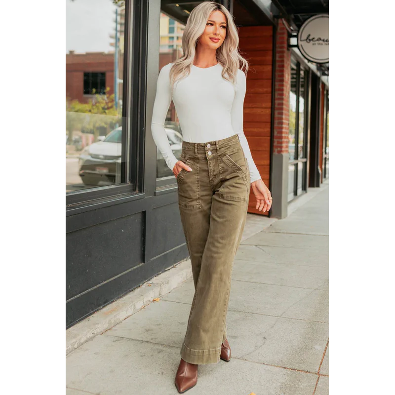 Henley Wide Leg Mica Denim Jeans Fern Green - AngraBech