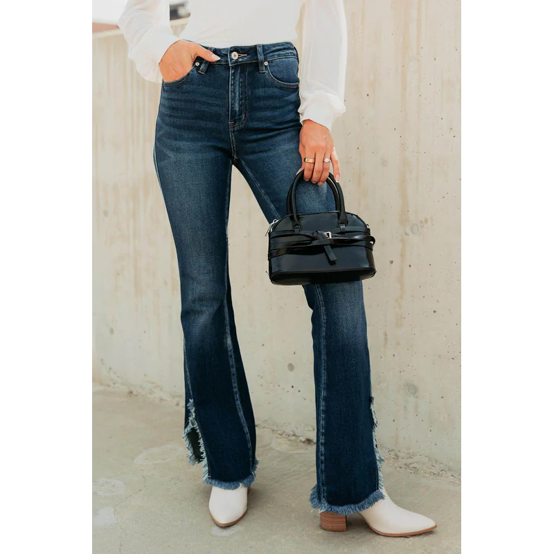 Hector Frayed Hem Kancan Bootcut Jeans Dark - AngraBech