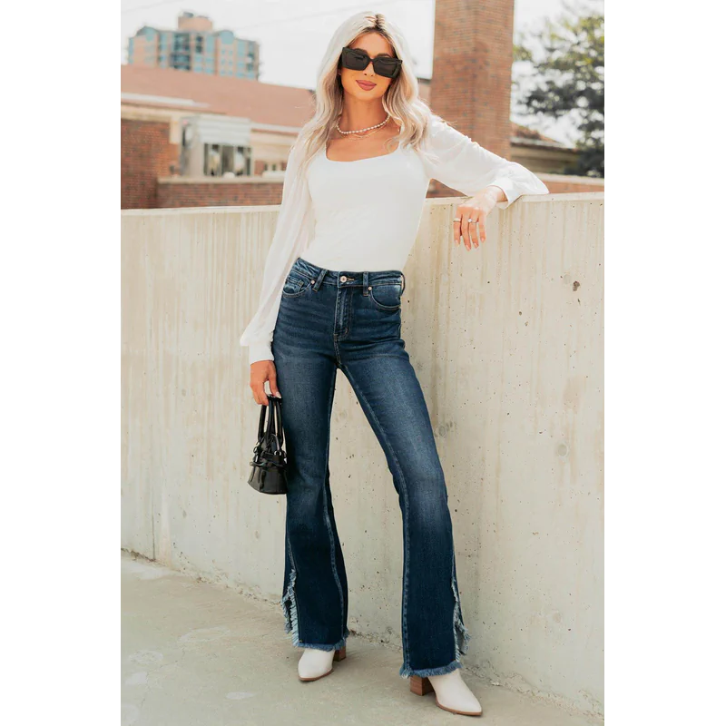 Hector Frayed Hem Kancan Bootcut Jeans Dark - AngraBech