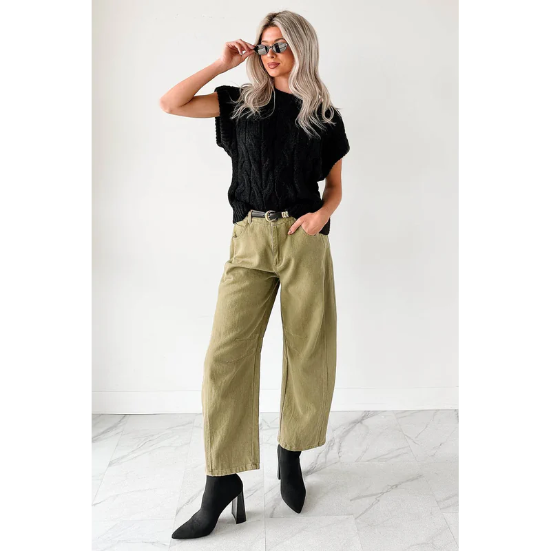 Hansen Hight Rise Barrel Jeans Olive - AngraBech