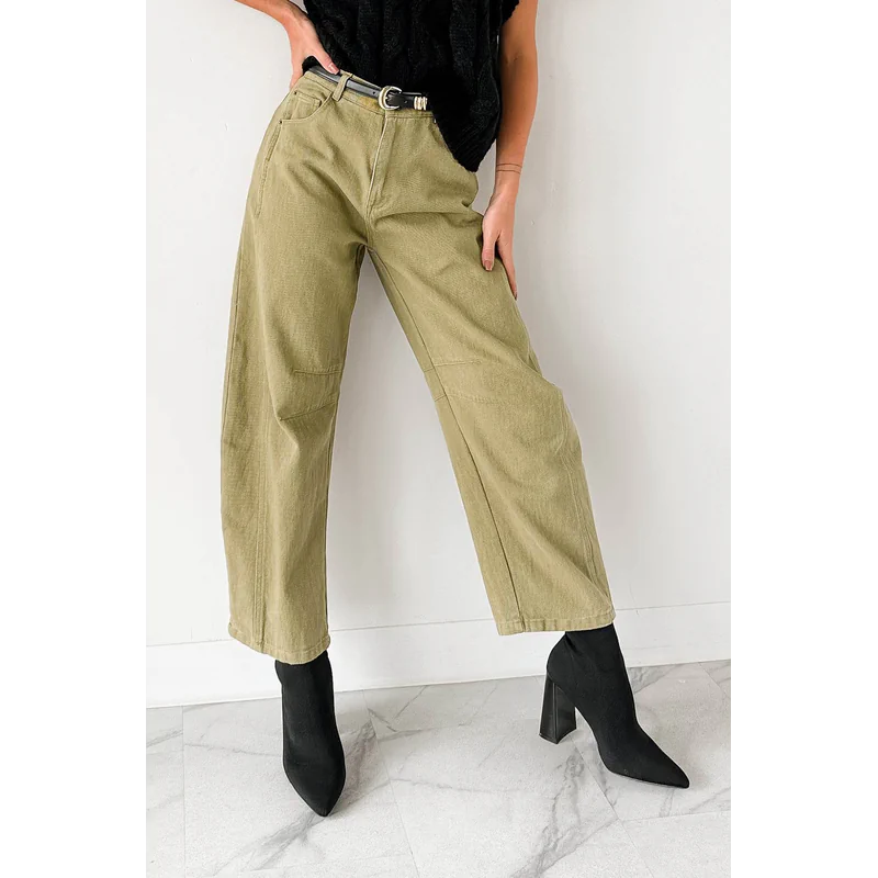 Hansen Hight Rise Barrel Jeans Olive - AngraBech