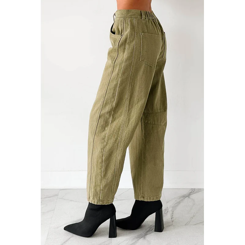 Hansen Hight Rise Barrel Jeans Olive - AngraBech