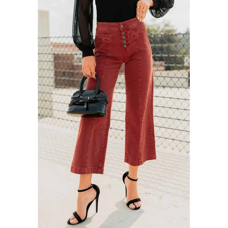 Frances Wide Leg Cropped Mica Denim Jeans Dark Red - AngraBech