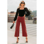 Frances Wide Leg Cropped Mica Denim Jeans Dark Red - AngraBech