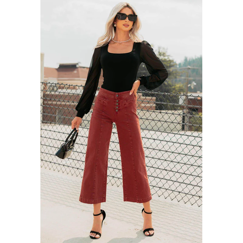 Frances Wide Leg Cropped Mica Denim Jeans Dark Red - AngraBech