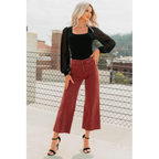 Frances Wide Leg Cropped Mica Denim Jeans Dark Red - AngraBech